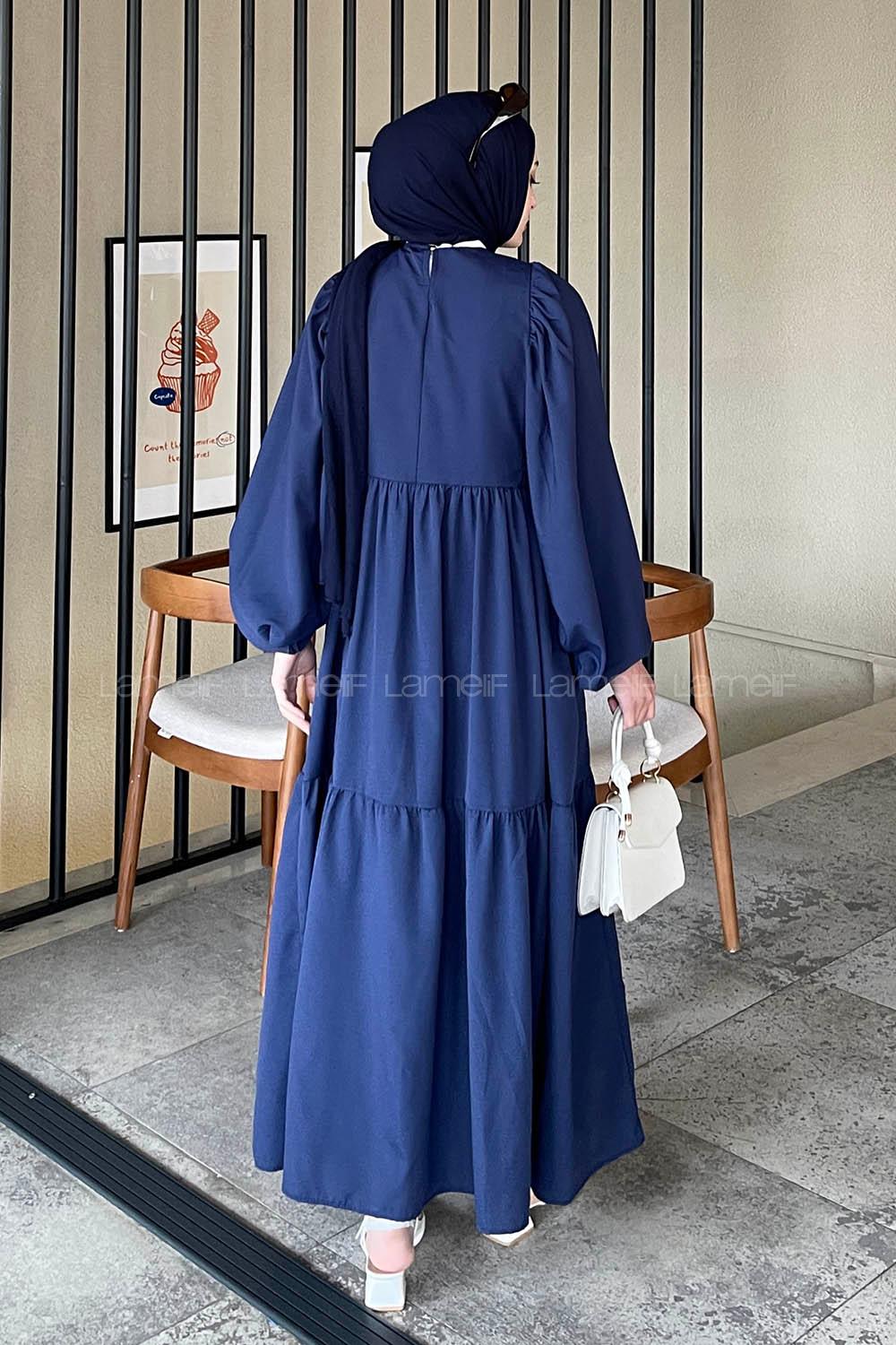 Lamelif Elica Tesettür Elbise Lacivert