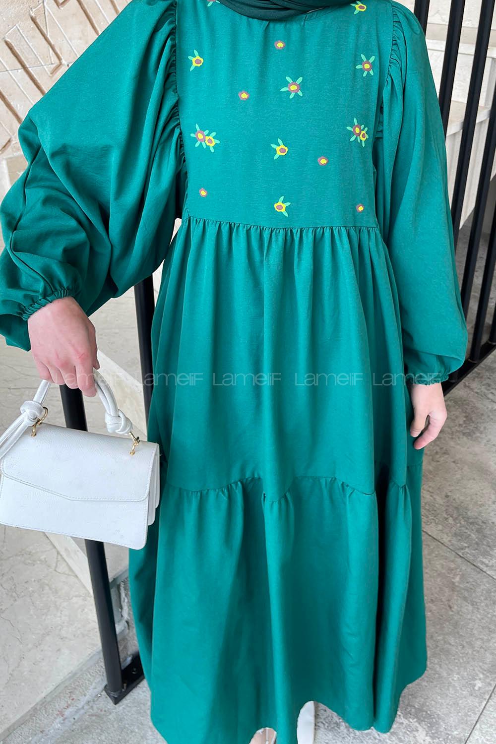 Lamelif Elica Tesettür Elbise Zümrüt