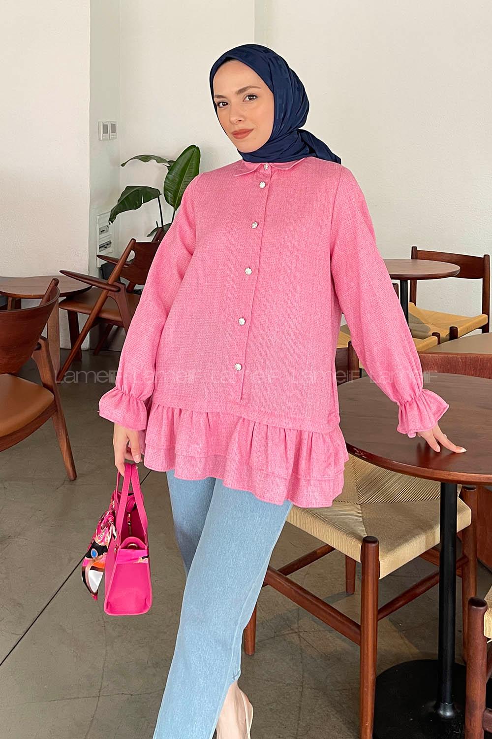 Candy Pink Shirt Collar Long Arm Cotton Fabric Poplin Fabric Shirt