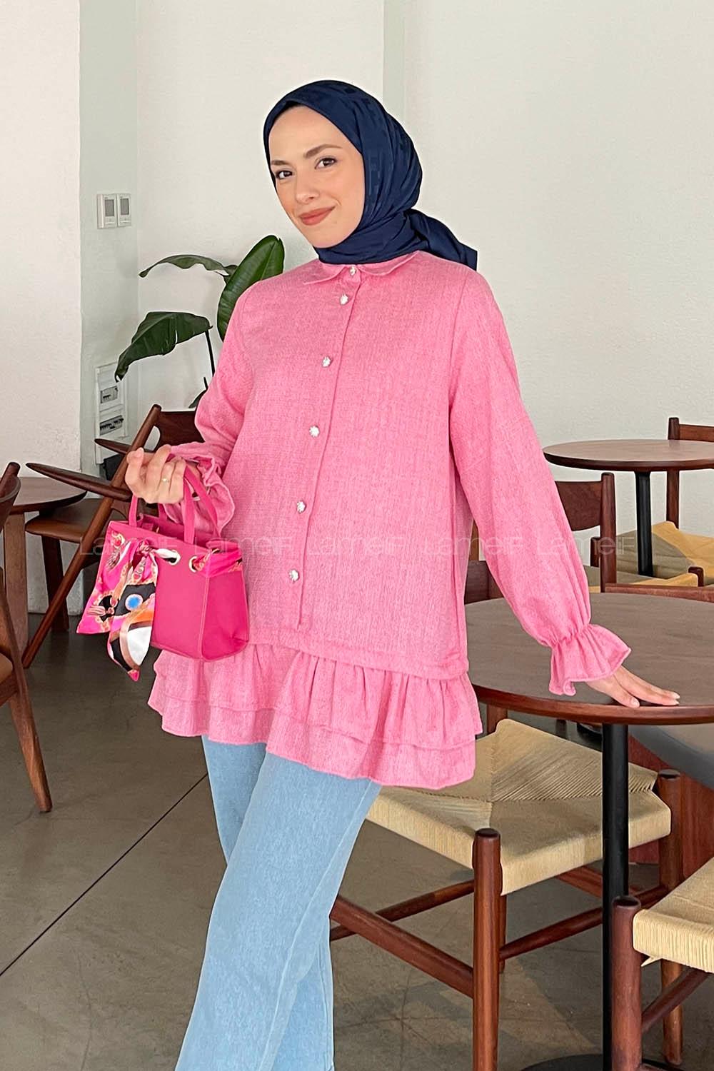 Candy Pink Shirt Collar Long Arm Cotton Fabric Poplin Fabric Shirt