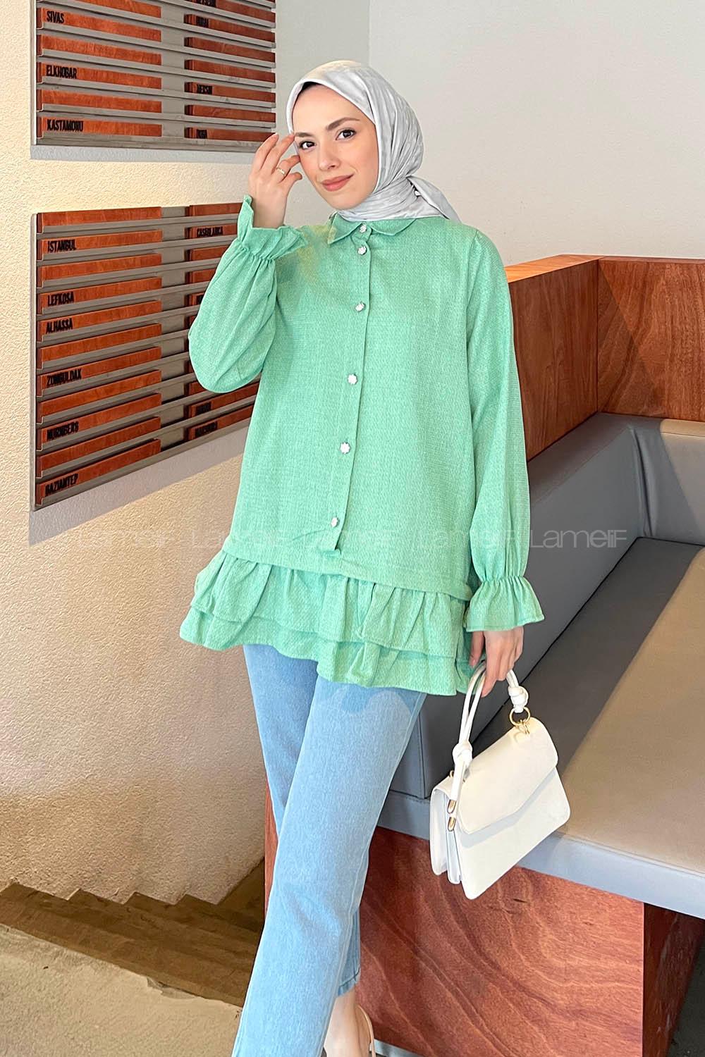 Green Shirt Collar Long Arm Cotton Fabric Poplin Fabric Shirt