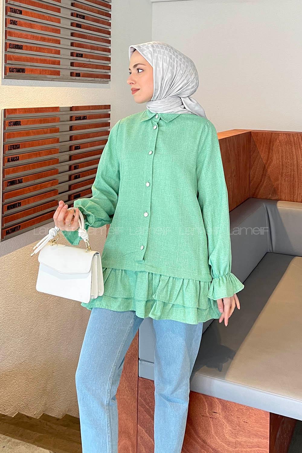 Green Shirt Collar Long Arm Cotton Fabric Poplin Fabric Shirt