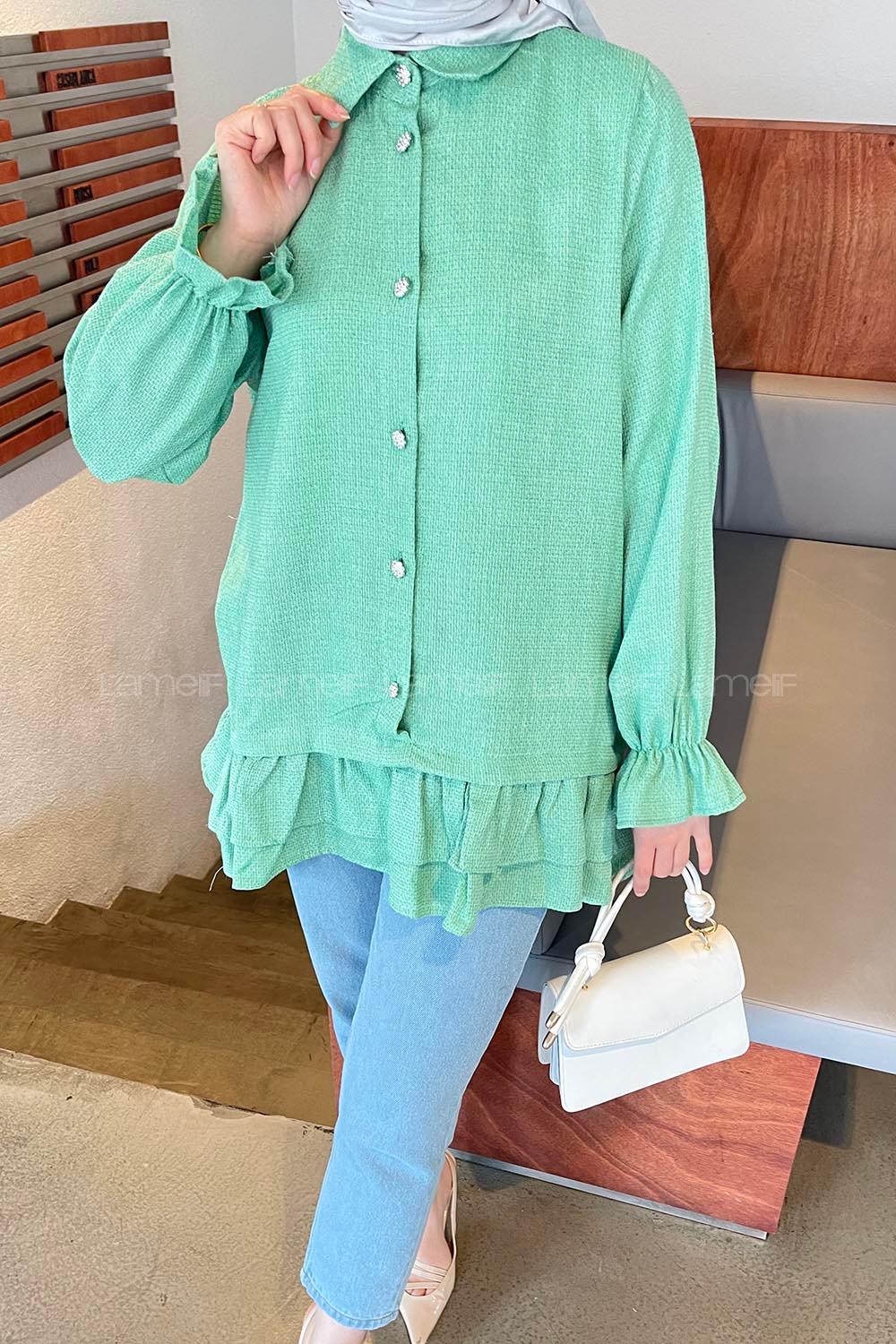 Green Shirt Collar Long Arm Cotton Fabric Poplin Fabric Shirt