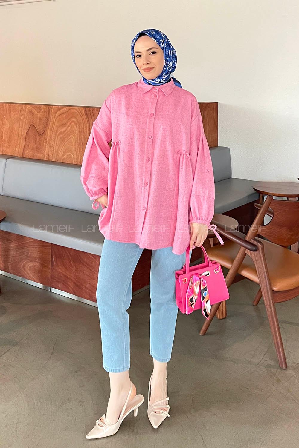 Candy Pink Shirt Collar Long Arm Cotton Fabric Poplin Fabric Shirt