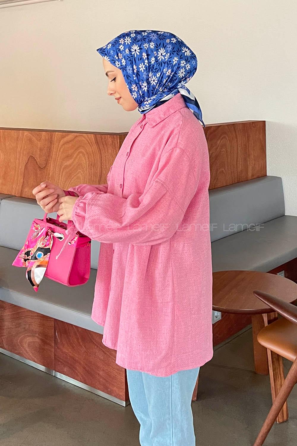 Candy Pink Shirt Collar Long Arm Cotton Fabric Poplin Fabric Shirt