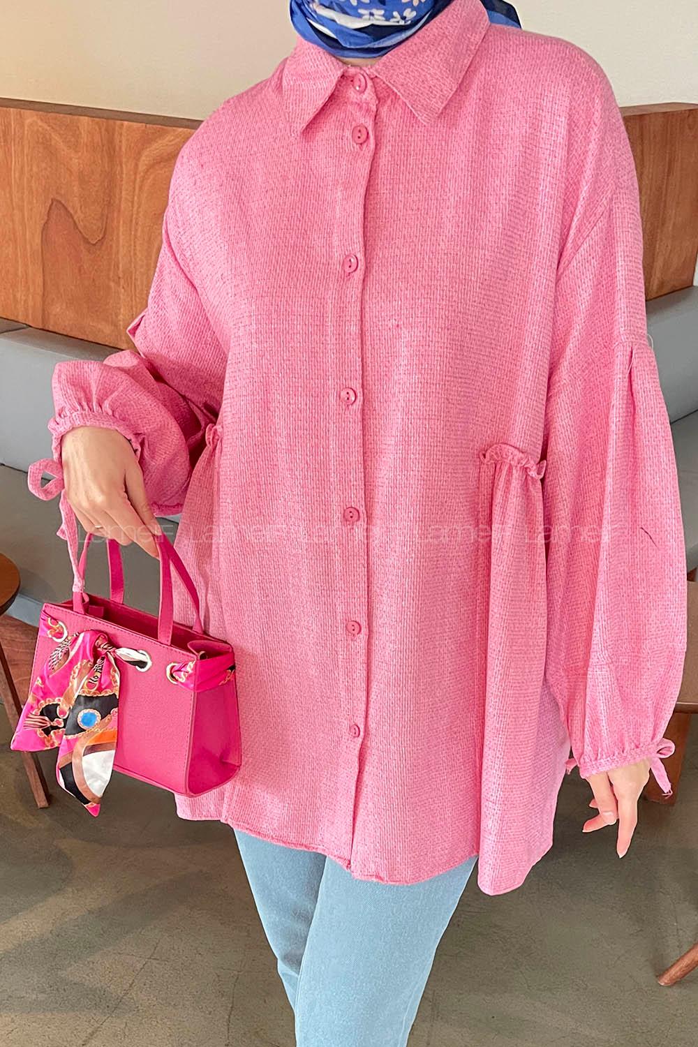 Candy Pink Shirt Collar Long Arm Cotton Fabric Poplin Fabric Shirt
