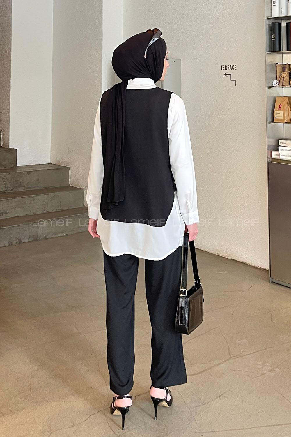 Black Shirt Collar Long Arm With Necklace Ayrobin Regular Trousers Comfortable Suit