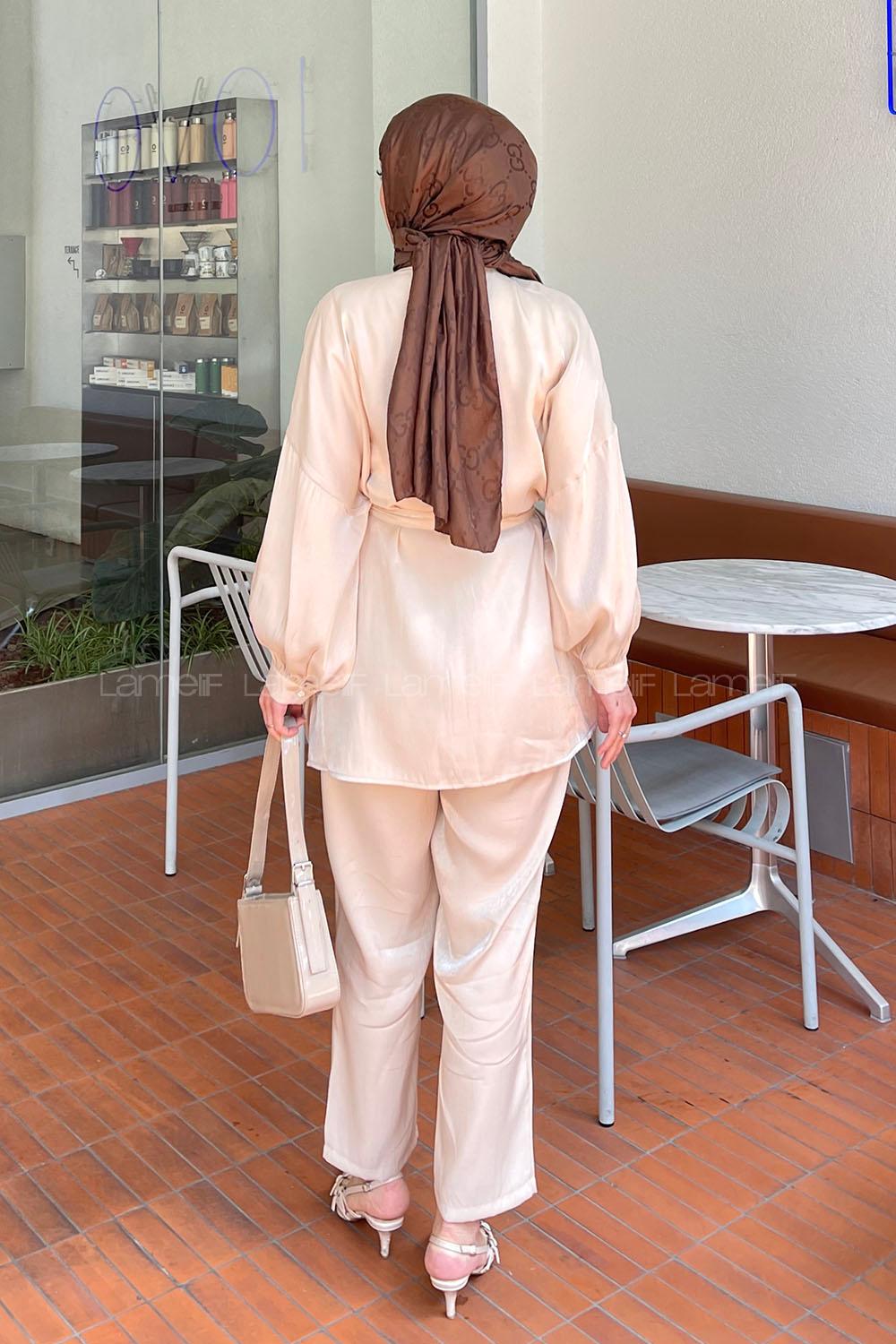 Lamelif Cep İnci Ve Taş Detaylı İkili Takım Bej