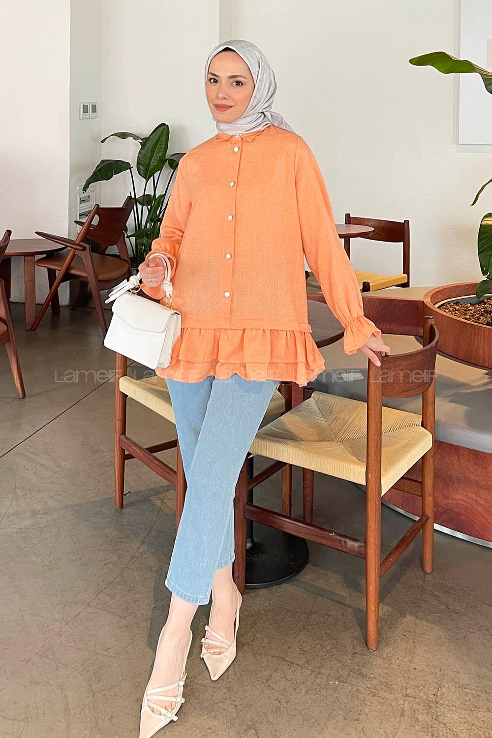 Orange Shirt Collar Long Arm Cotton Fabric Poplin Fabric Shirt