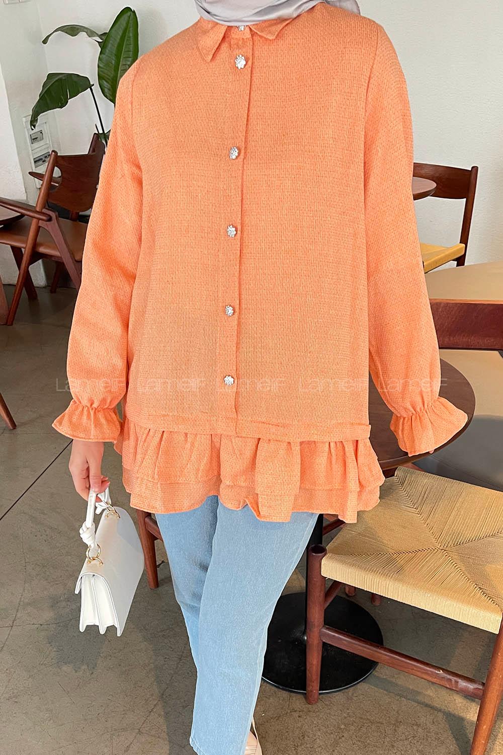 Orange Shirt Collar Long Arm Cotton Fabric Poplin Fabric Shirt
