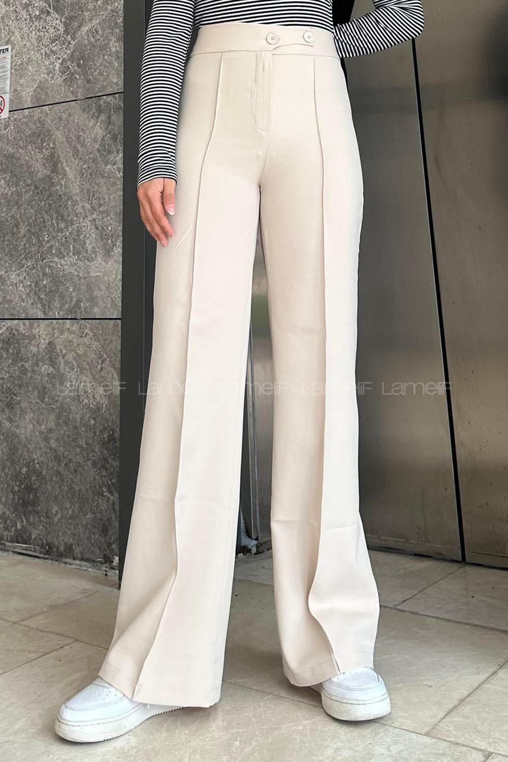 Cream Viscose Fabric High Waist Comfortable Pants