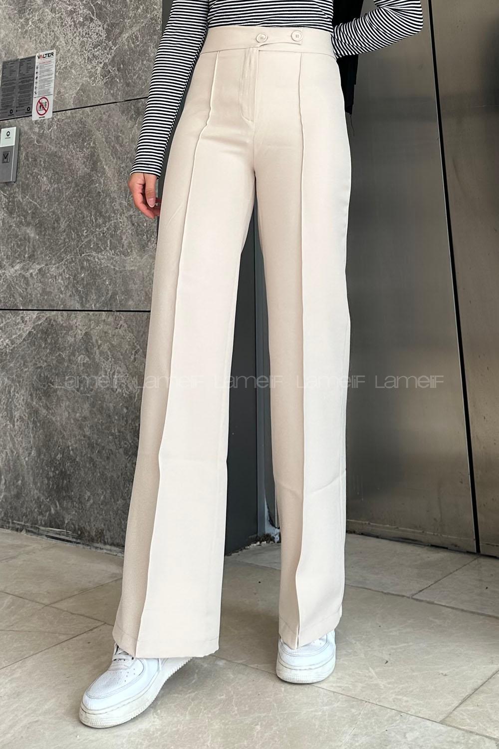 Cream Viscose Fabric High Waist Comfortable Pants