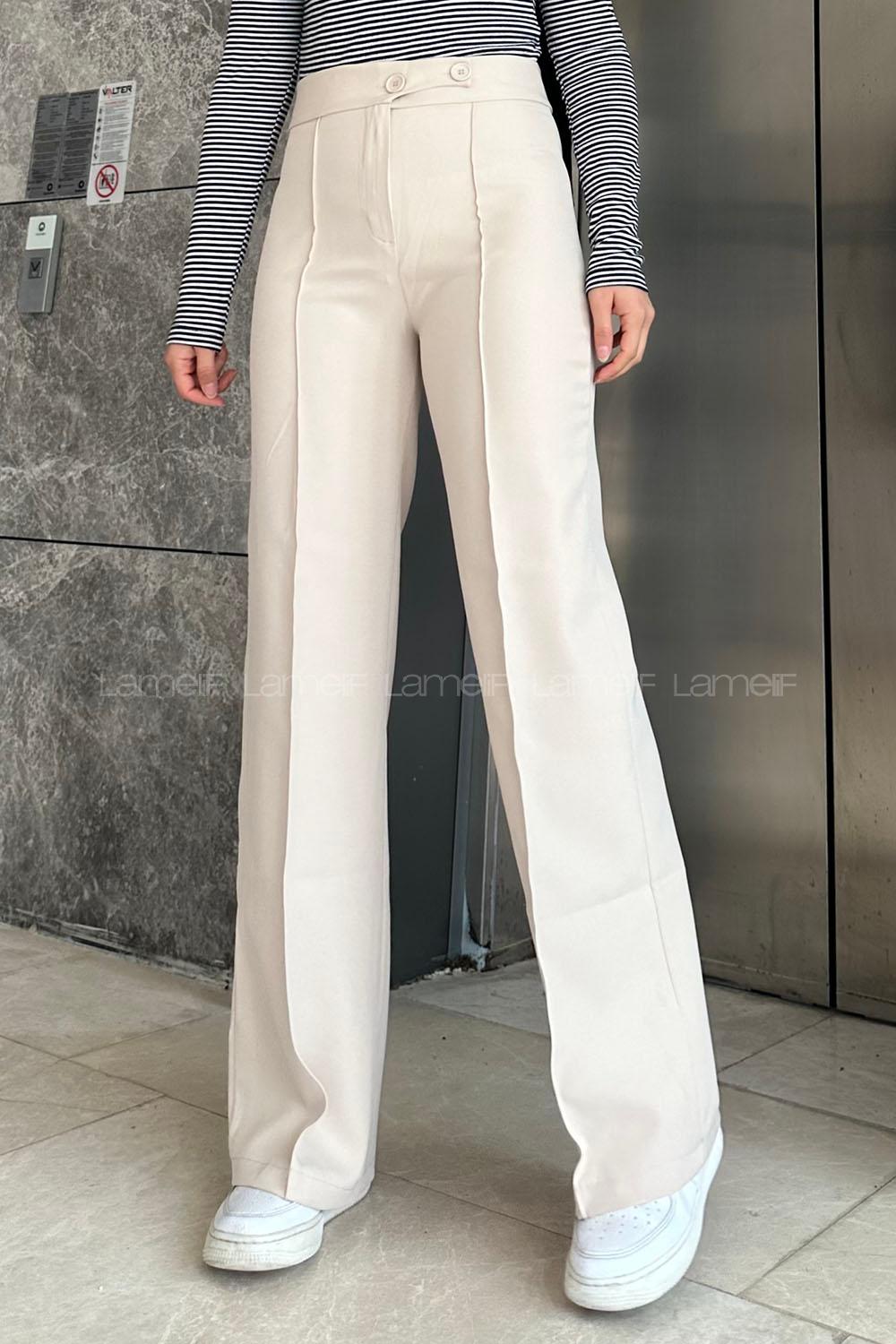 Cream Viscose Fabric High Waist Comfortable Pants