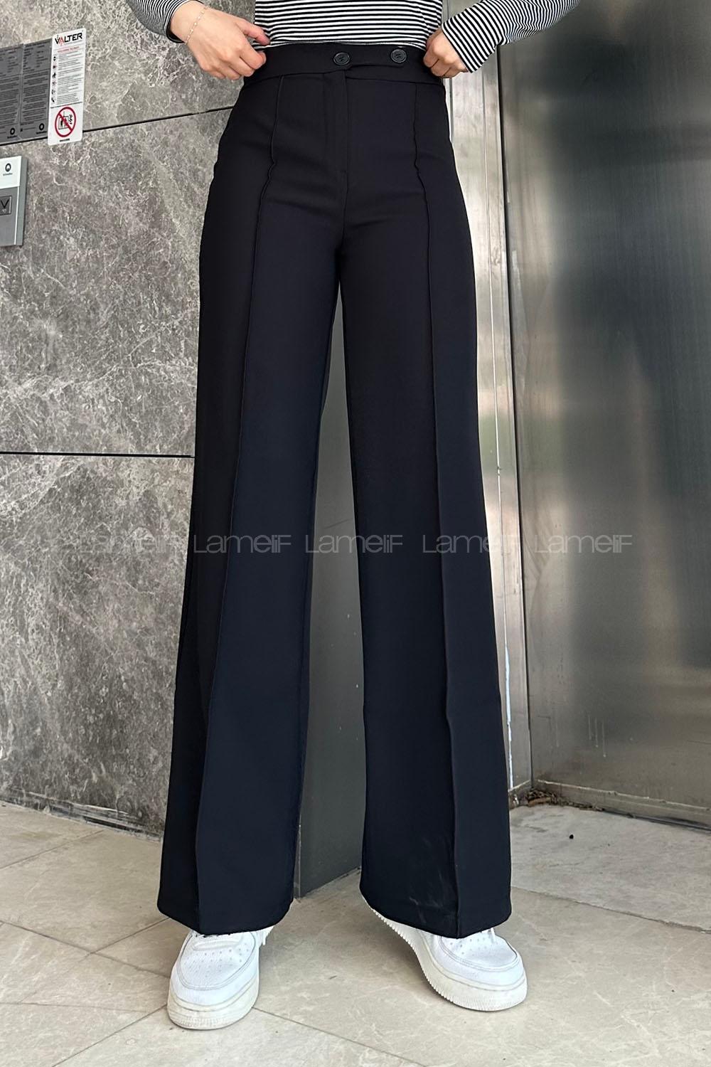 Lamelif Çımalı Çift Düğme Detaylı Pantolon Siyah