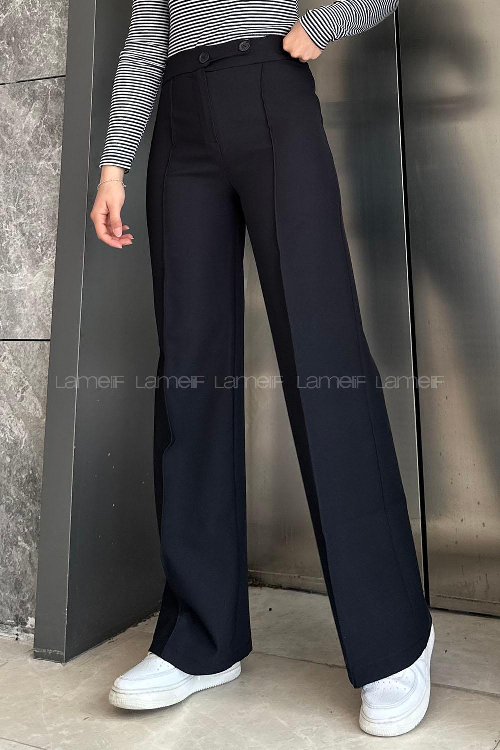 Lamelif Çımalı Çift Düğme Detaylı Pantolon Siyah