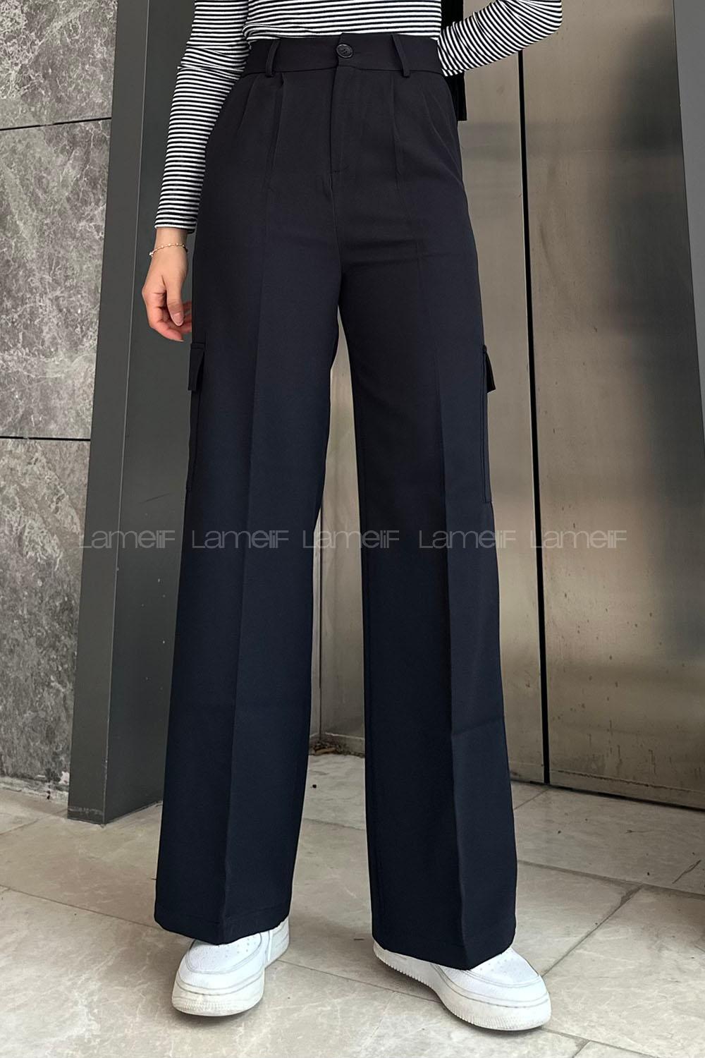 Lamelif Kargo Cep Detaylı Pantolon Siyah