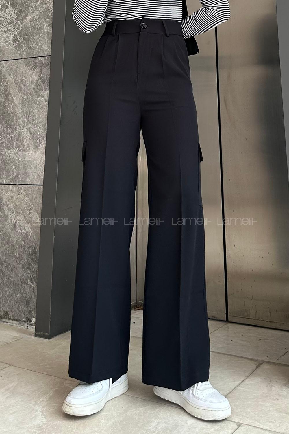 Lamelif Kargo Cep Detaylı Pantolon Siyah