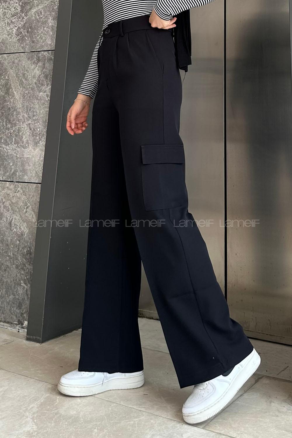 Lamelif Kargo Cep Detaylı Pantolon Siyah