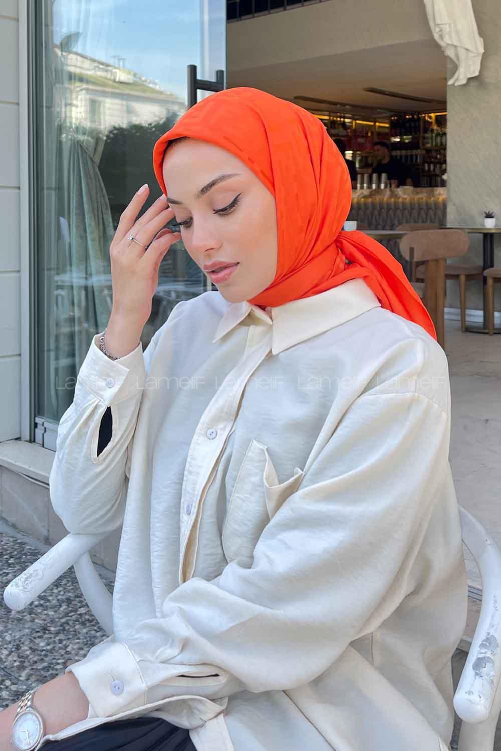Lamelif F Desen Jakar Eşarp Oranj