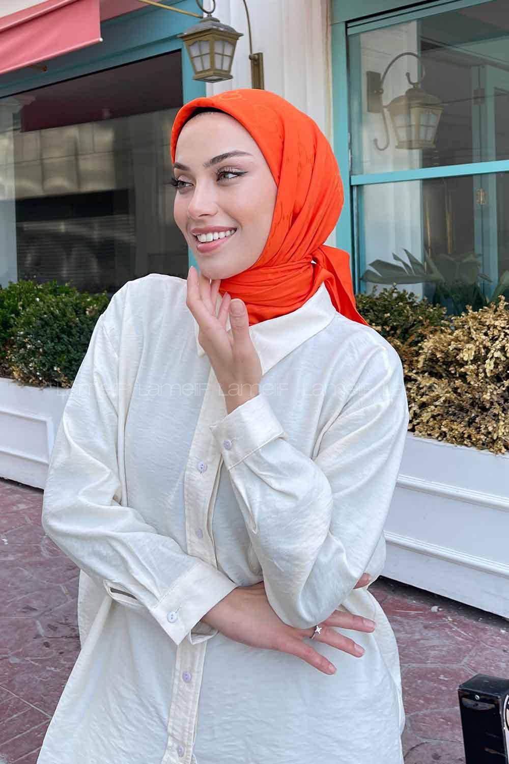 Lamelif G Desen Jakar Eşarp Oranj