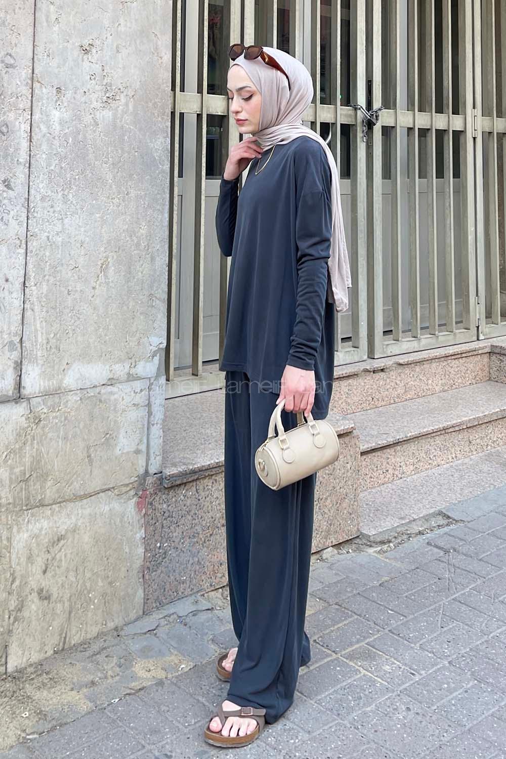 Lamelif İkili Penye Takım Antrasit