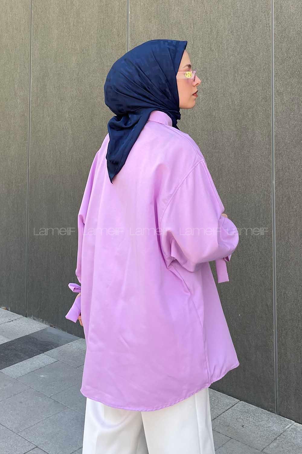 Lamelif Kol Detaylı Gömlek Lila