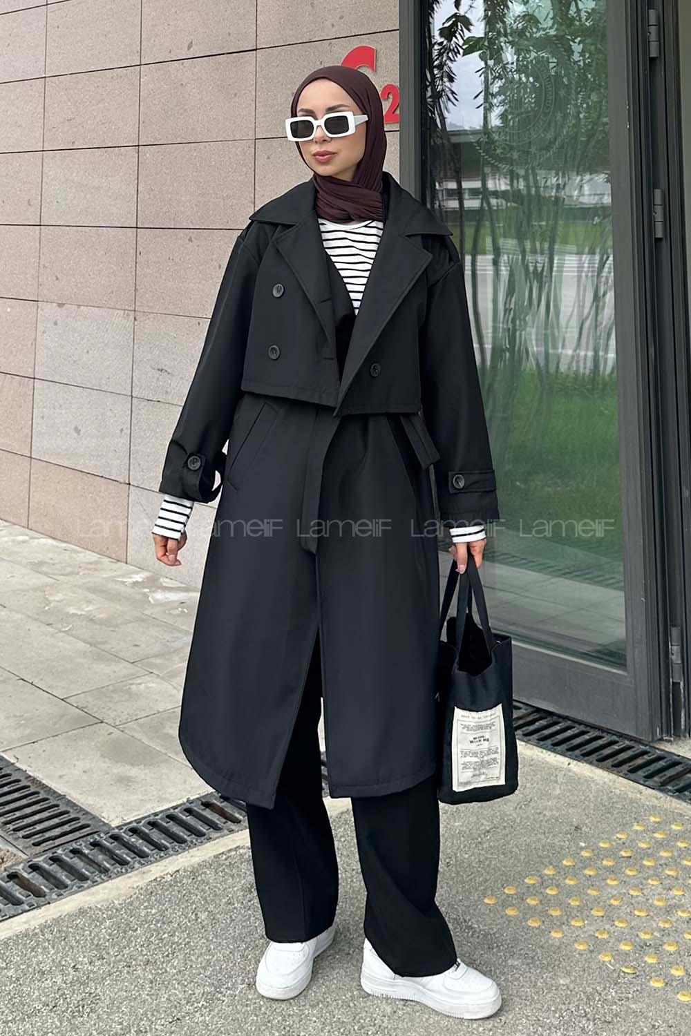 Black Long Arm Trench Coat