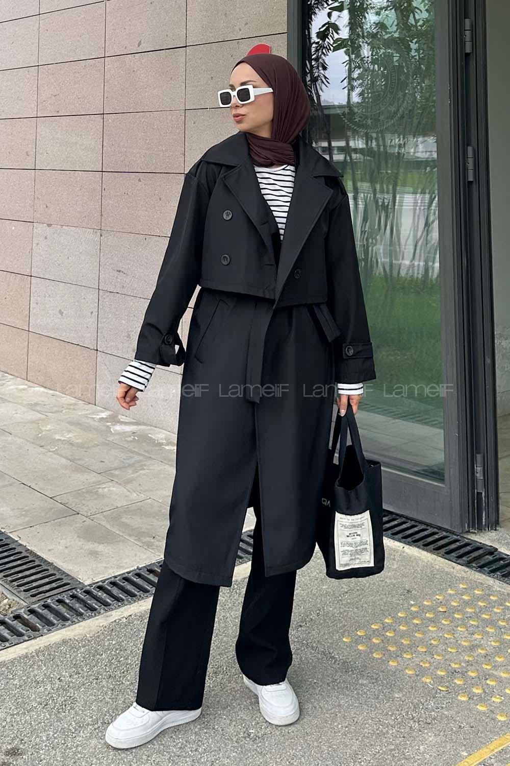 Black Long Arm Trench Coat