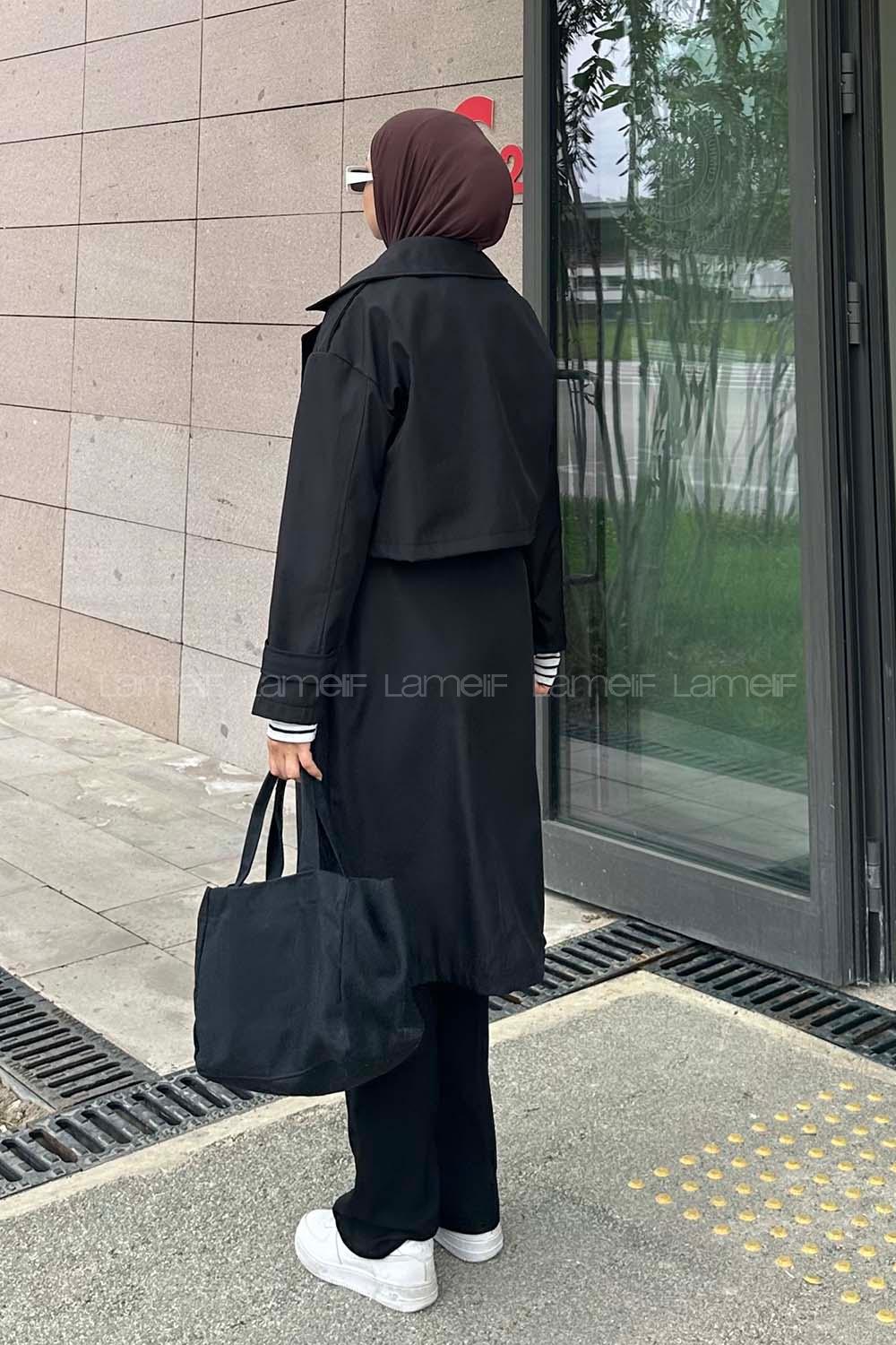 Black Long Arm Trench Coat