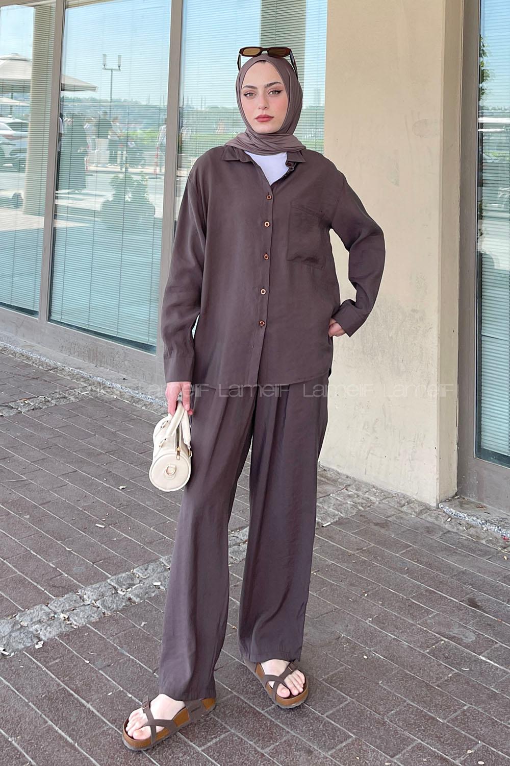 Brown Shirt Collar Long Arm Cotton Shirt