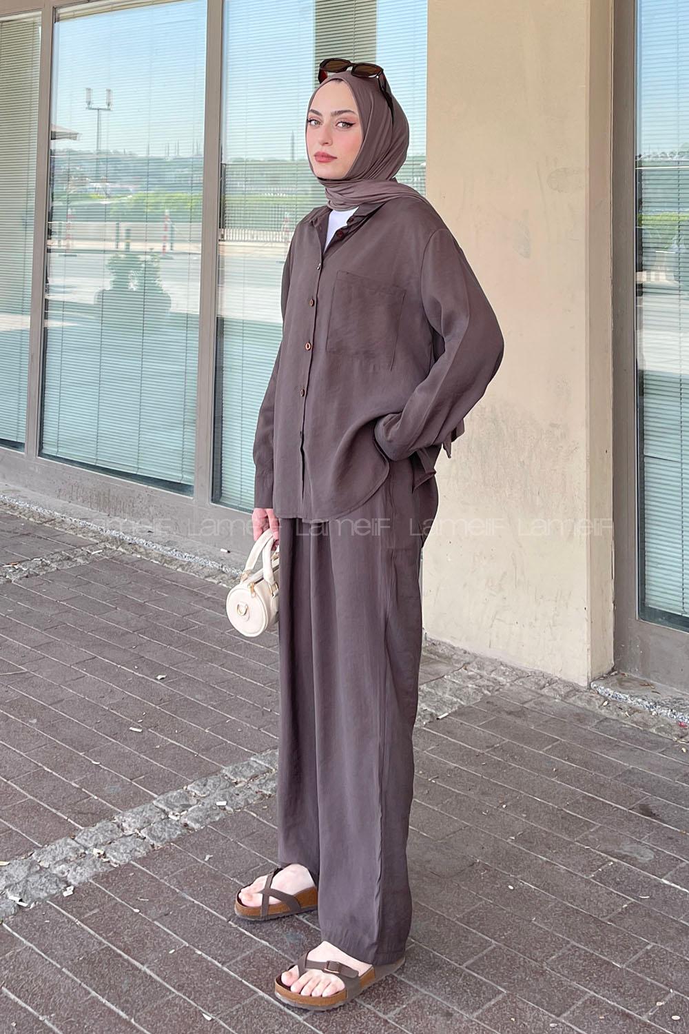 Brown Shirt Collar Long Arm Cotton Shirt