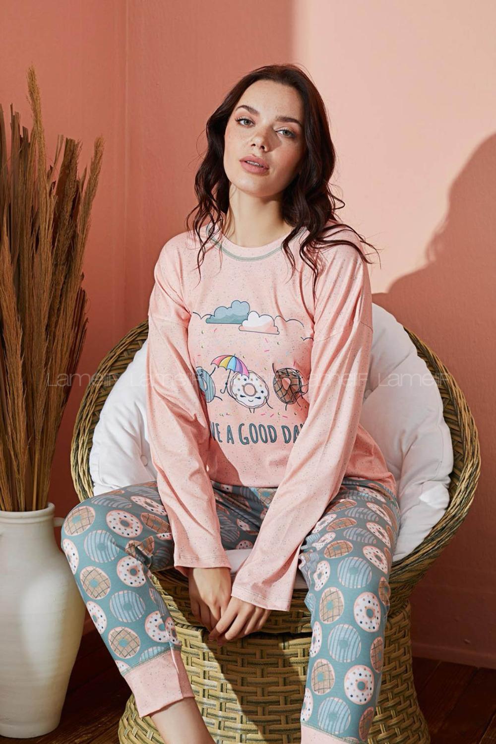 Lamelif Viskon Likralı Pijama Takım Somon