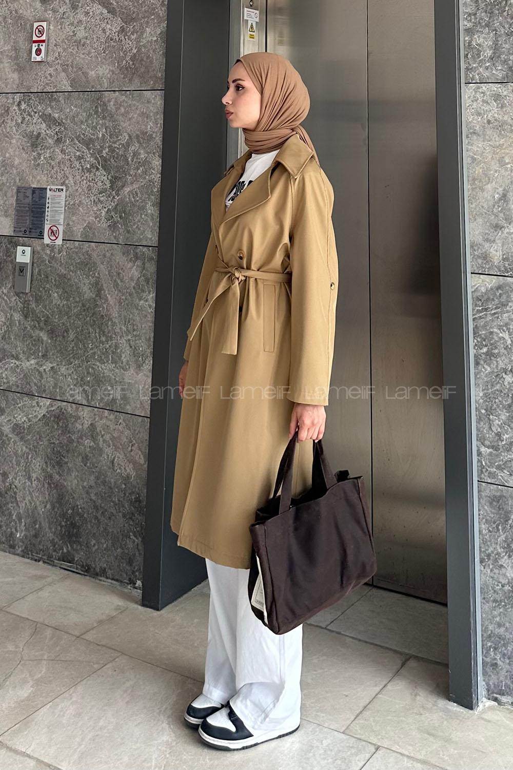 Lamelif Bağlama Detaylı Trenç Vizonrengi