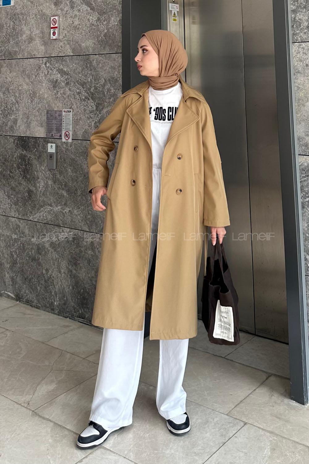 Lamelif Bağlama Detaylı Trenç Vizonrengi