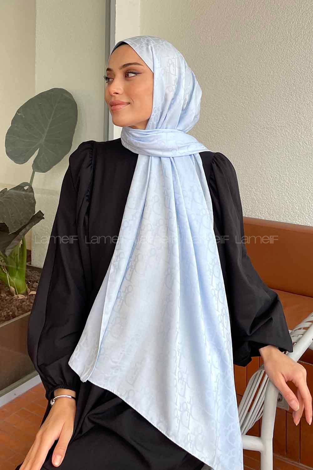 Lamelif Dior Desen Jakar Serisi Şal Bebe Mavi