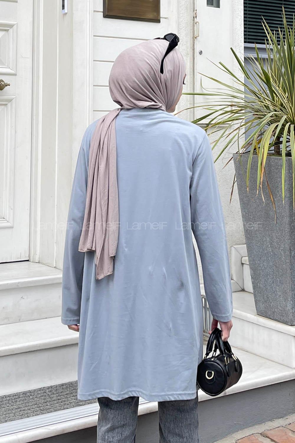 Lamelif İki İplik Yırtmaç Detaylı Tunik Gri