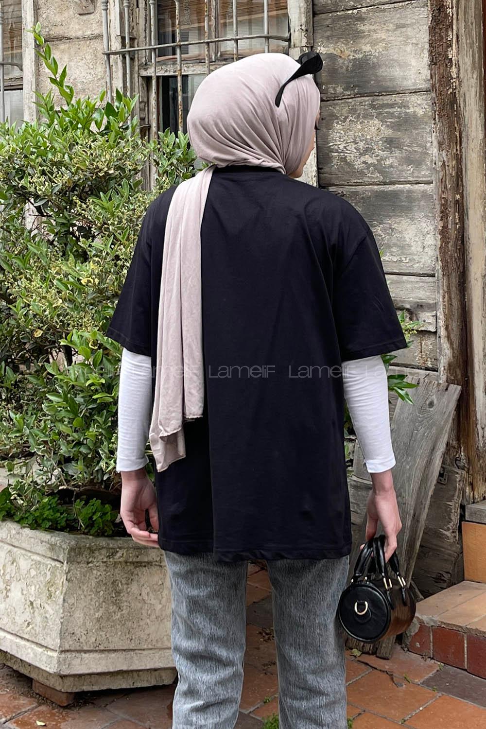 Lamelif Kalp Detaylı Tshirt Siyah
