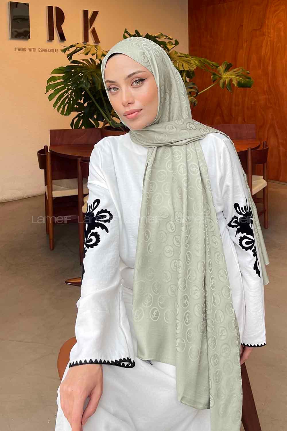 Lamelif LSY Desen Jakar Serisi Şal Açık Yeşil