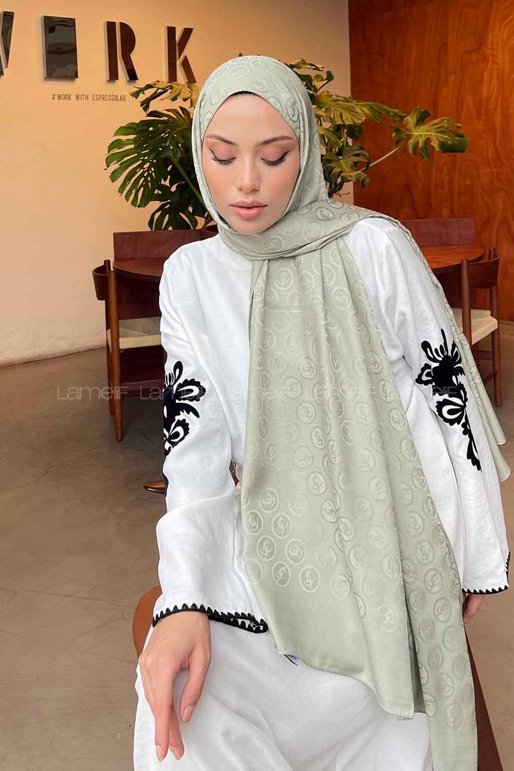 Lamelif LSY Desen Jakar Serisi Şal Açık Yeşil