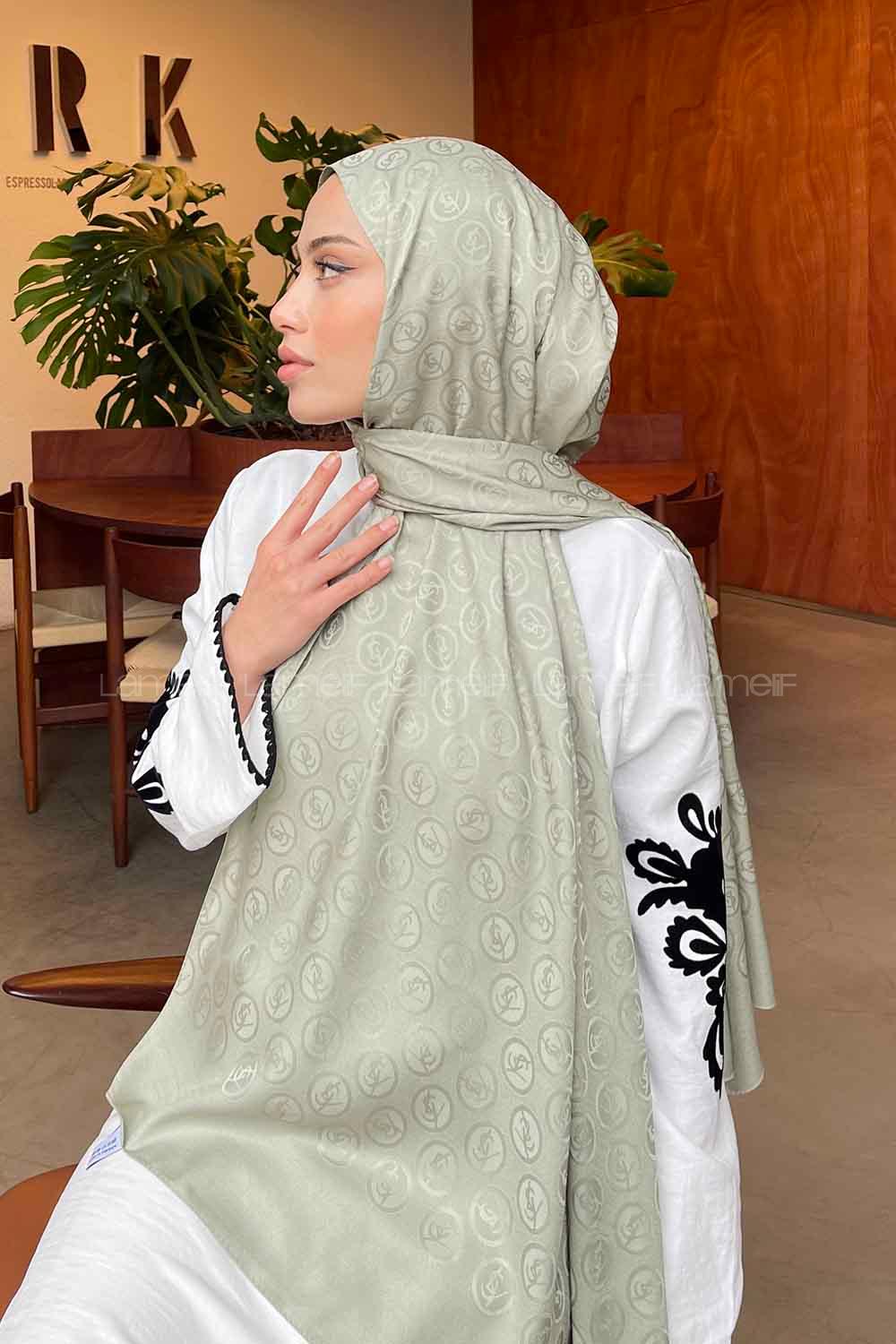 Lamelif LSY Desen Jakar Serisi Şal Açık Yeşil