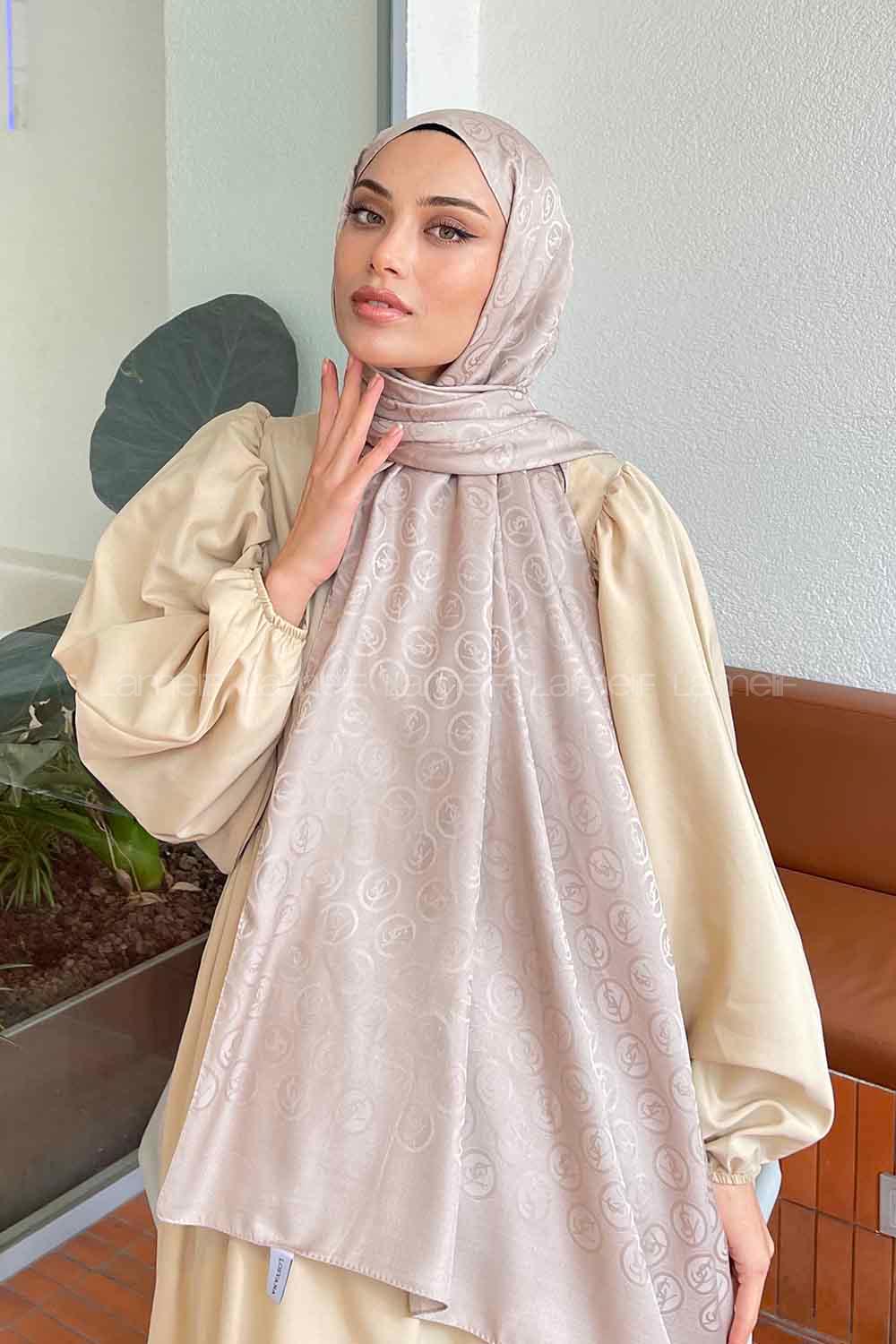 Lamelif LSY Desen Jakar Serisi Şal Koyu Vizon