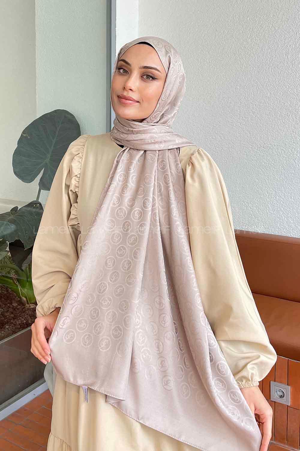 Lamelif LSY Desen Jakar Serisi Şal Koyu Vizon