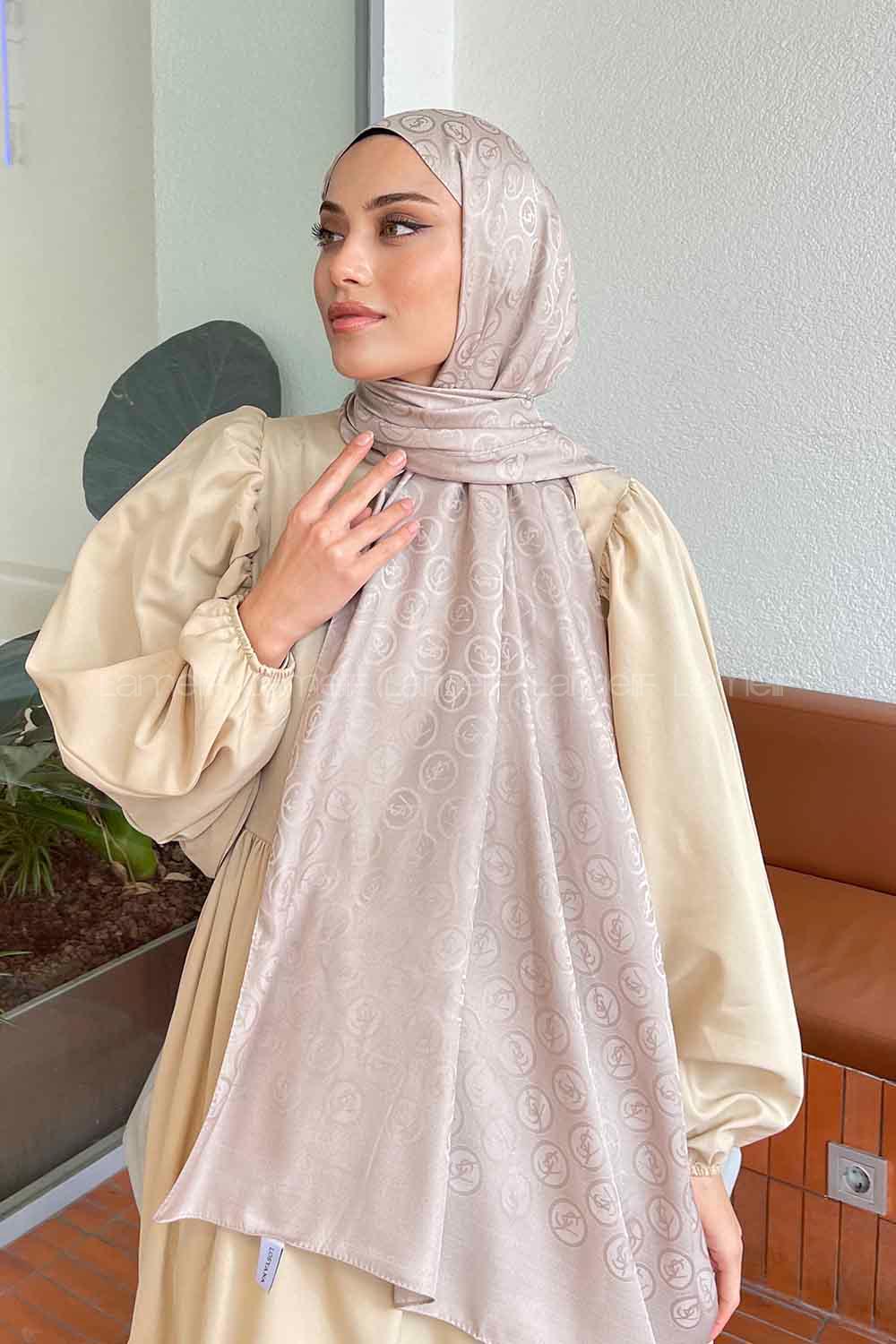 Lamelif LSY Desen Jakar Serisi Şal Koyu Vizon