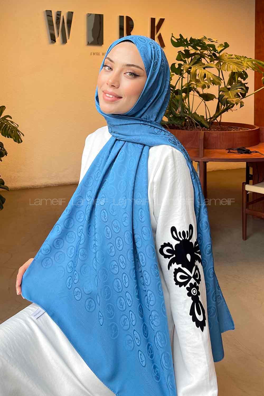 Lamelif LSY Desen Jakar Serisi Şal Okyanus Mavi