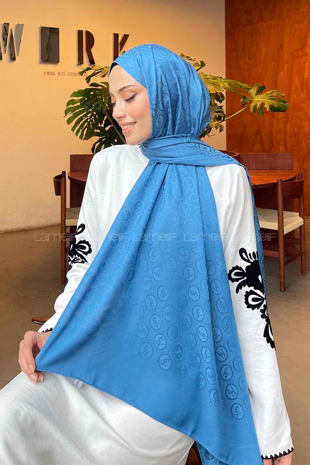 Lamelif LSY Desen Jakar Serisi Şal Okyanus Mavi