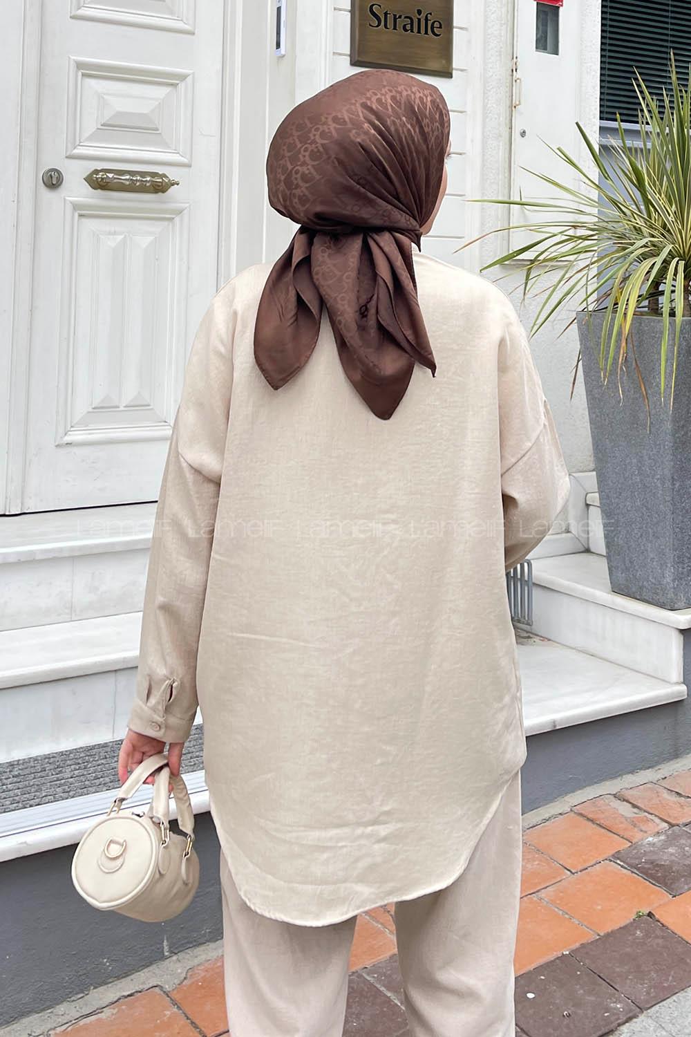 Lamelif Pul Payet Detaylı Gömlek Bej