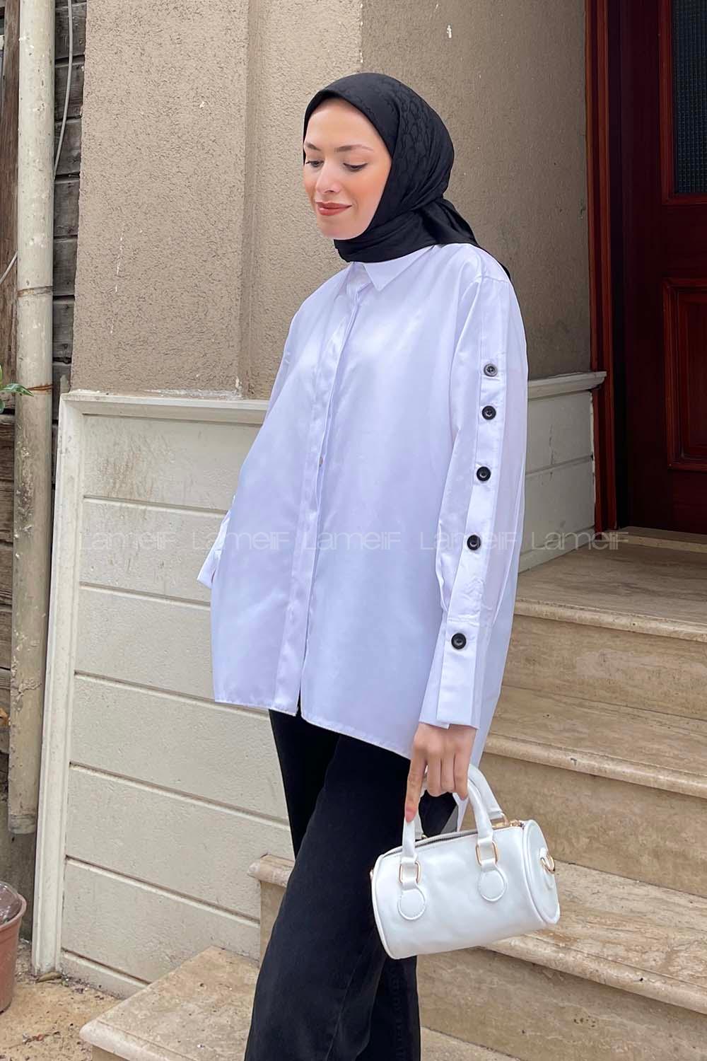 White Shirt Collar Long Arm Cotton Unprinted Shirt