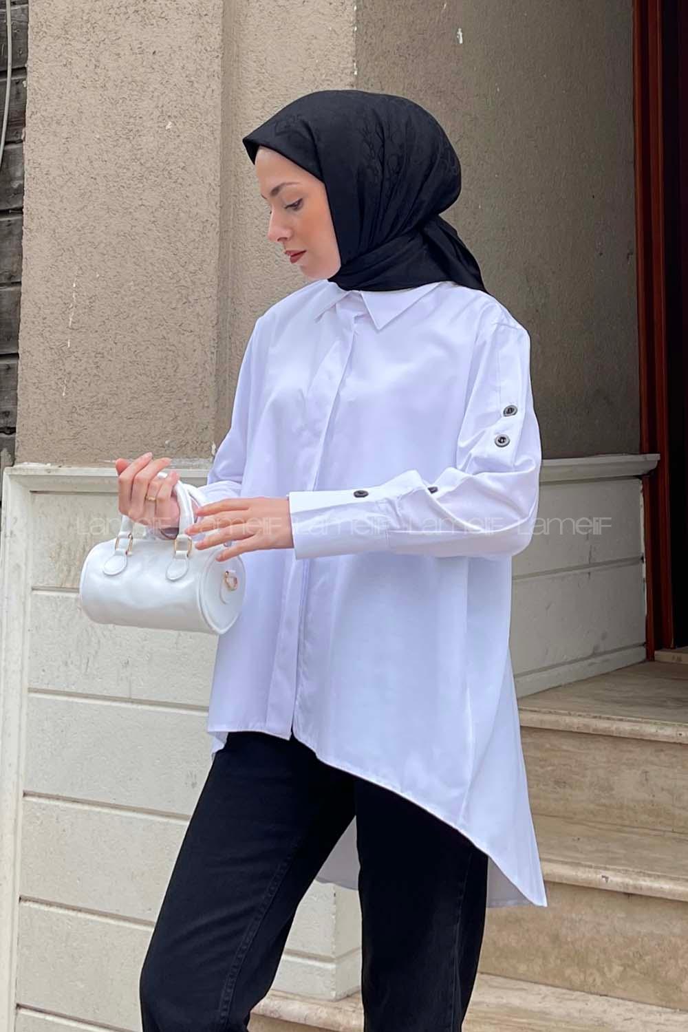 White Shirt Collar Long Arm Cotton Unprinted Shirt