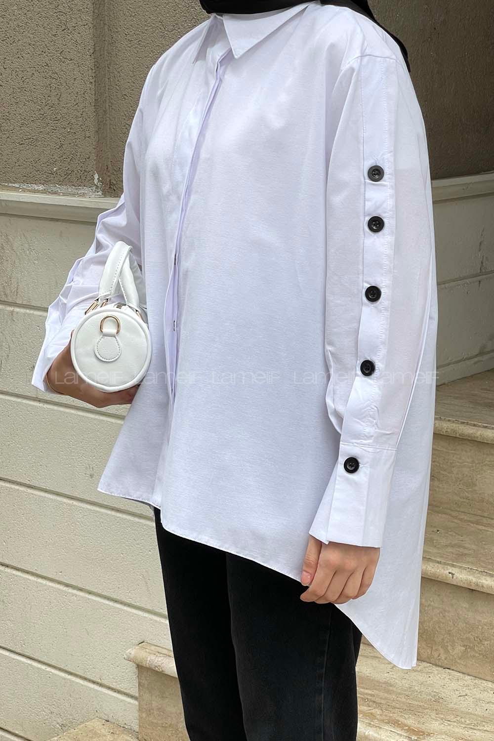 White Shirt Collar Long Arm Cotton Unprinted Shirt