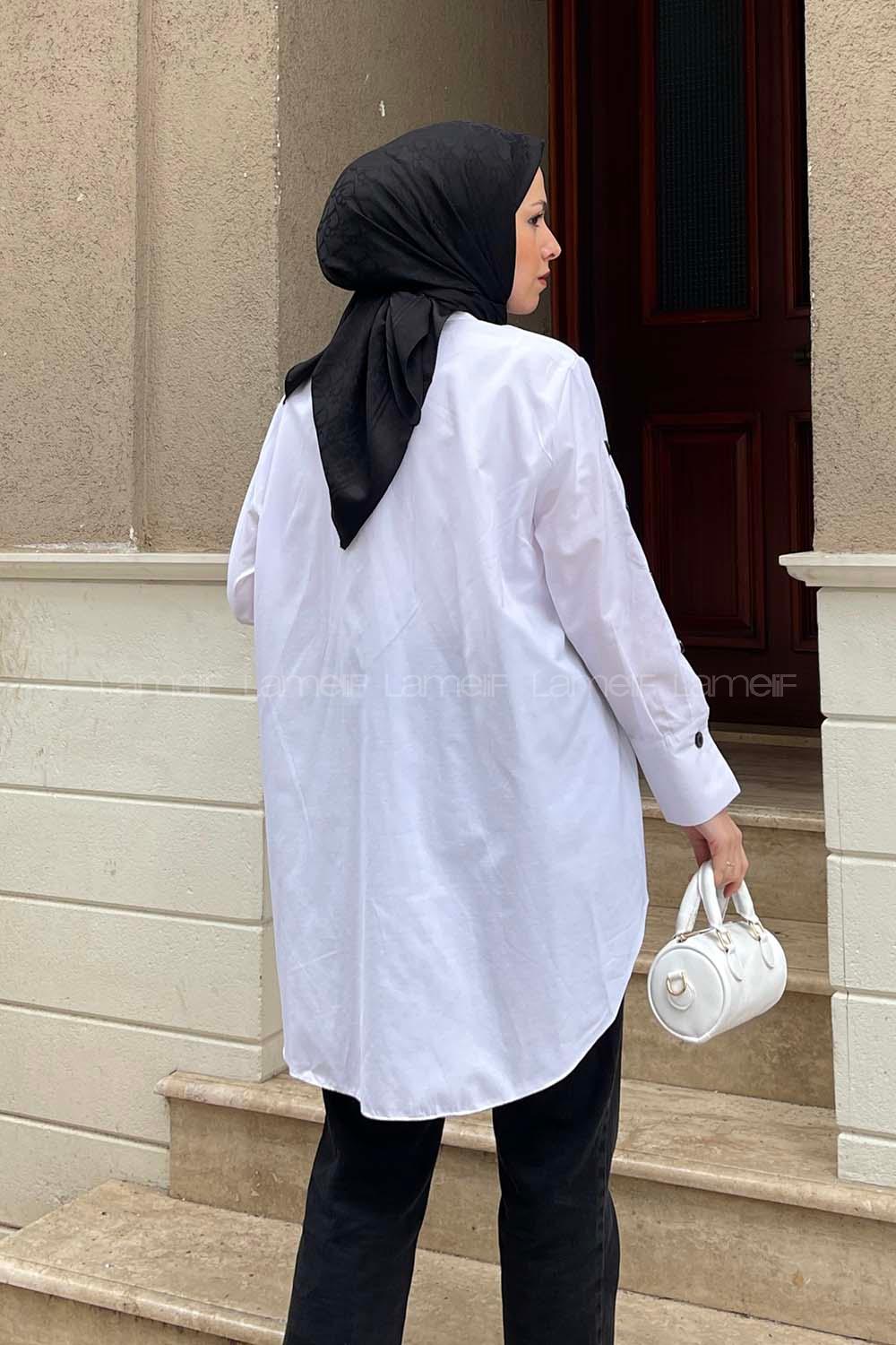 White Shirt Collar Long Arm Cotton Unprinted Shirt